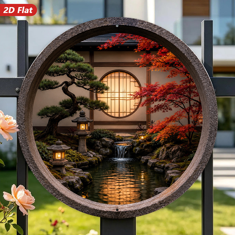 Bonsai Garden Art - Décoration murale en métal ronde 2D,